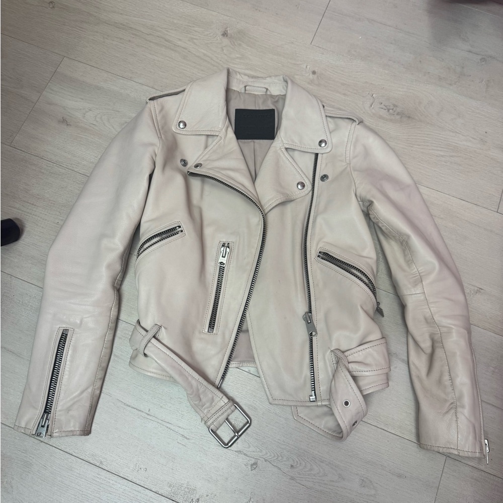 All Saints Balfern Soft Pink Leather Biker Jacket - Picture 3 of 6